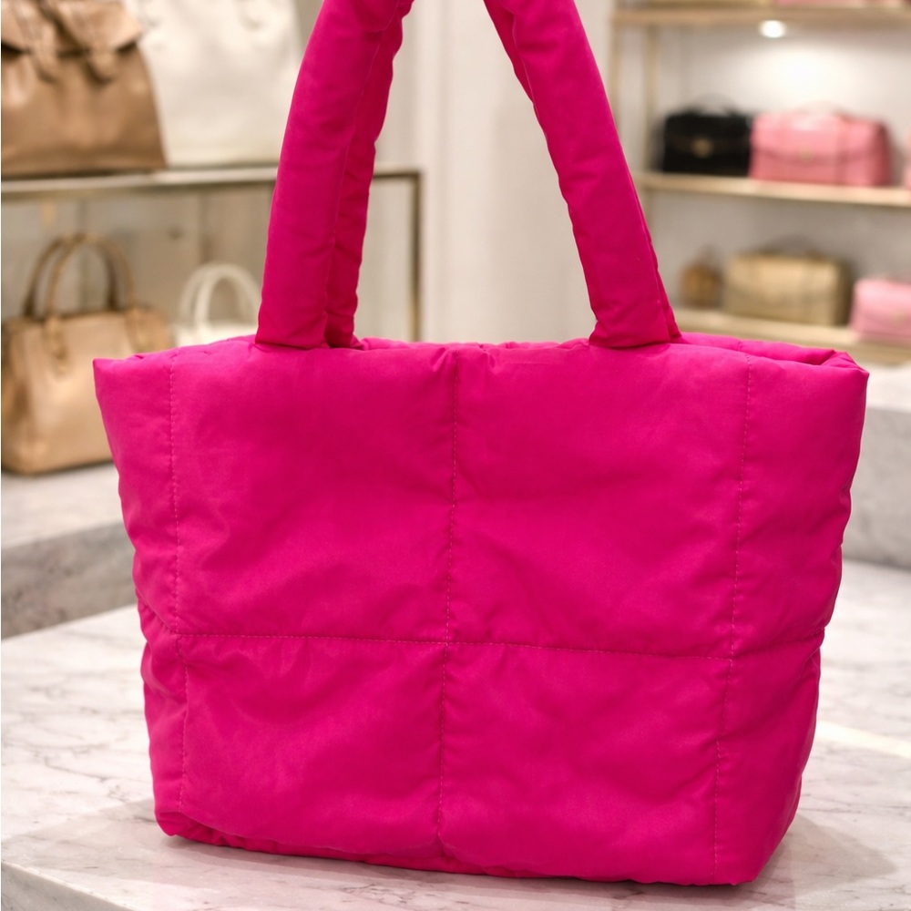 🌸Hot Pink Quilted Tote Bag - Women preppy summer casual Y2K